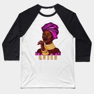 Queen - yass queen - Black is beautiful black girl with Gold bangles, neck ring necklace, purple dress and head wrap, brown eyes and dark brown skin ! Baseball T-Shirt